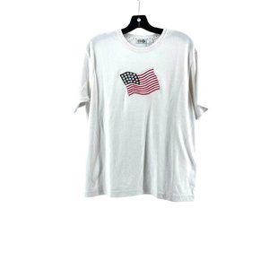 Paul Harris Design Women's White American Embroidered Flag T-Shirt Size L